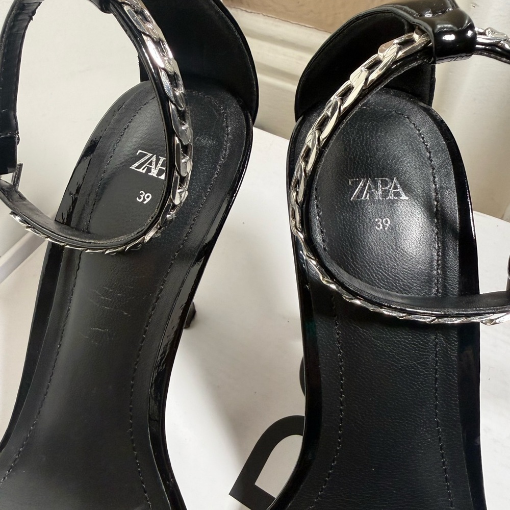 Zara Glossy Black Heels with Silver Accents - Picture 4 of 5